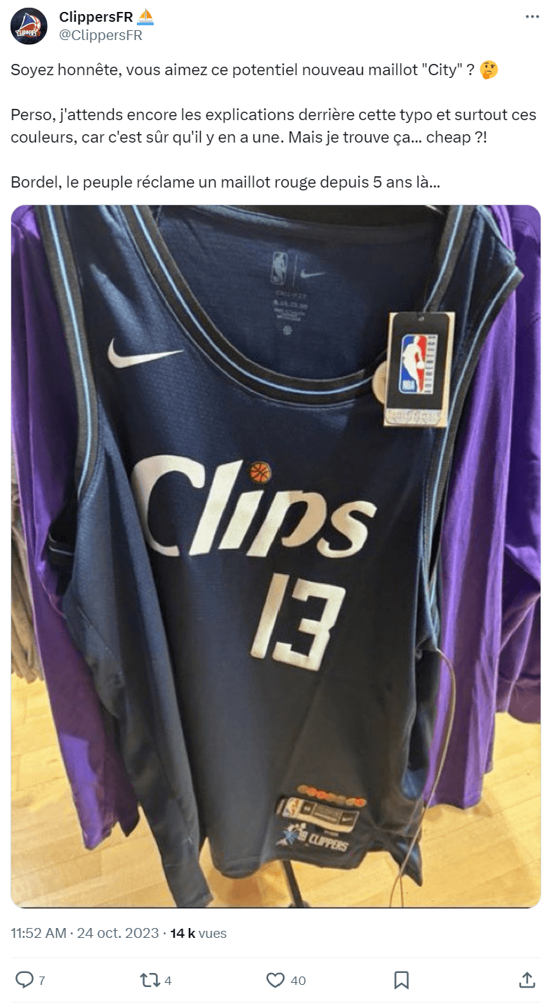 Tweet sur le design des maillots "City" de la NBA