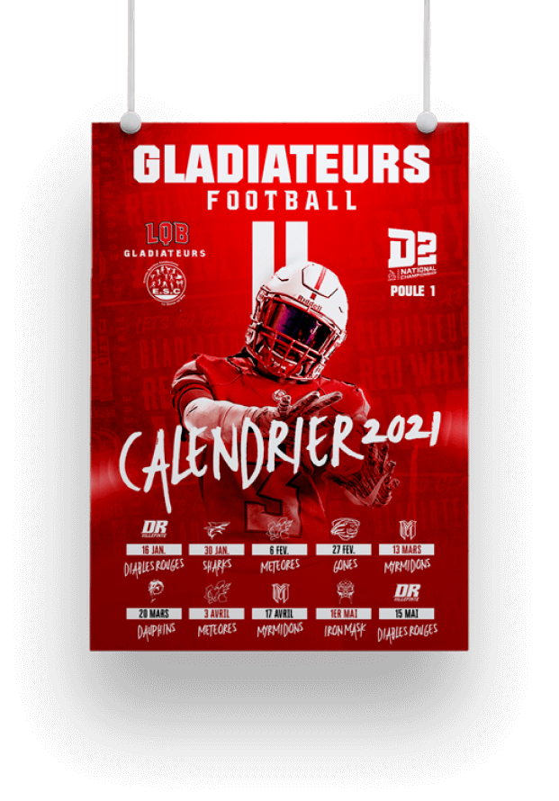 Poster du calendrier 2021 des Gladiateurs de La-Queue-en-Brie